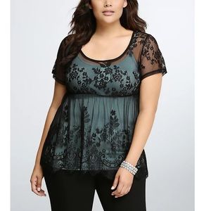 BLACK MESH LACE BABYDOLL TOP